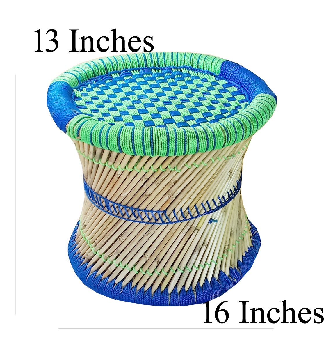 Handmakers Green Blue Bamboo mudda stool for in door out door furniture