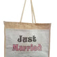 Set of 2 “Just Married” Jute Wedding Welcome Bags – Natural Burlap Handbag for Hotel Guests, Favors & Gift Hampers