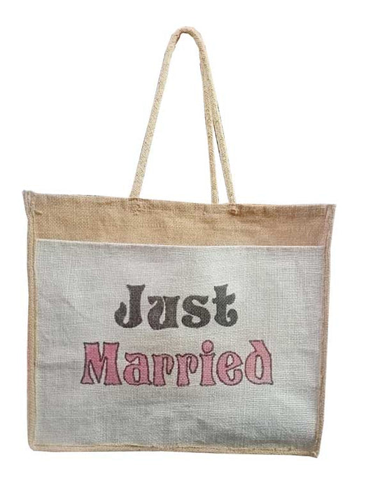 Natural Jute Cloth Handbag With Just Married (Set of 2)