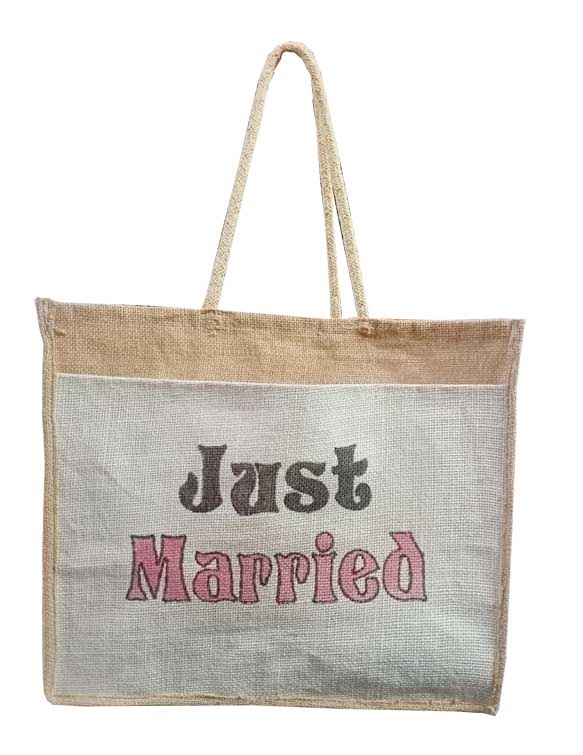 Natural Jute Cloth Handbag With Just Married (Set of 2)