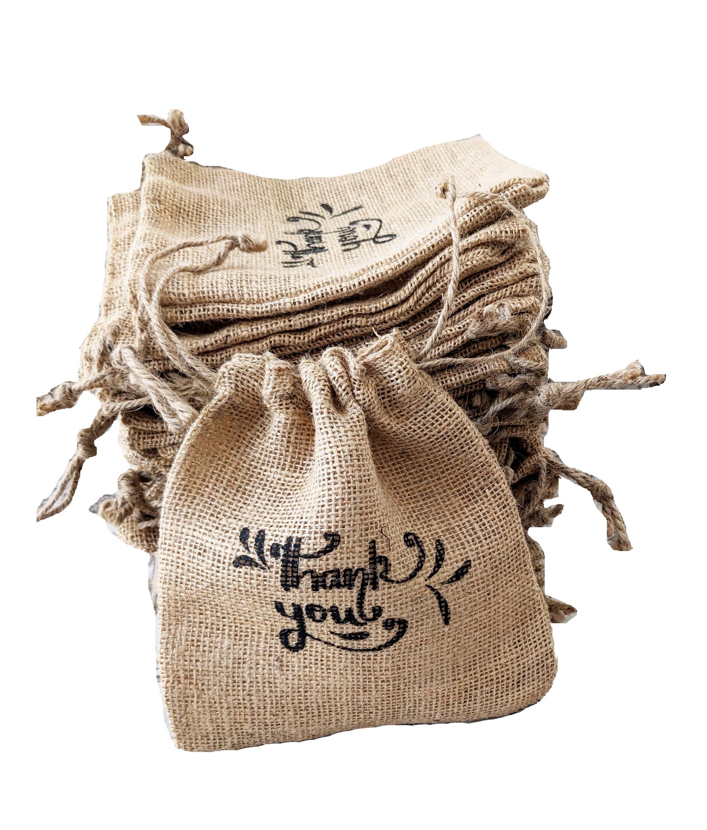 Handmakers Natural Burlap Thank you Drawstring Bags for Gift pouches 7x8 inch