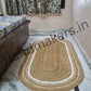 Natural Golden Jute Beige With White Oval Shape Runner - 3 X 5 FT