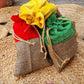 Handmakers Red Yellow Velvet with Eco Fabric Potli bags for wedding (set of 4)