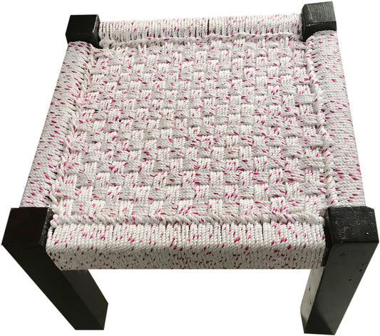 Wooden stool with red mix white weaving for balcony