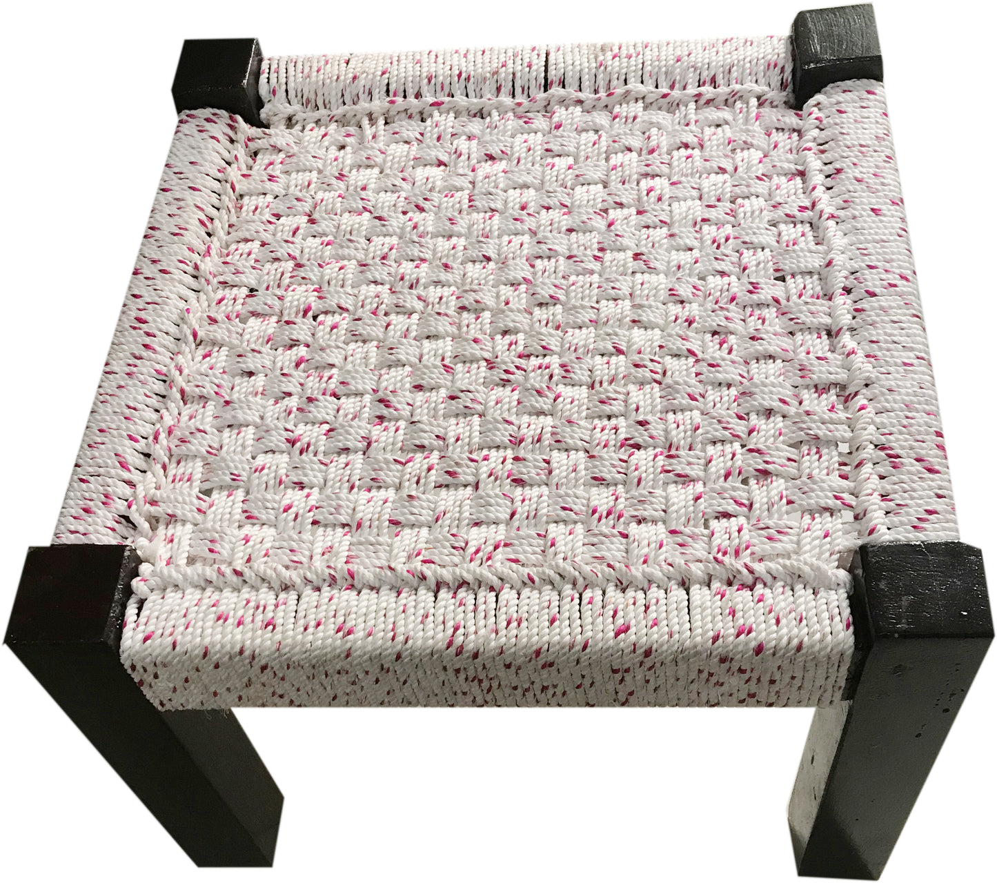 Wooden stool with red mix white weaving for balcony