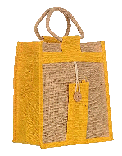 Natural Jute Cloth Handbag With Yellow and Beige ( Set of 2)