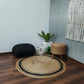 Black & beige round jute rug