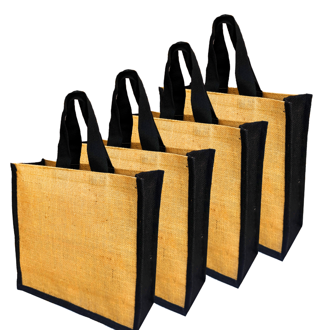 Black jute tote bag for shopping