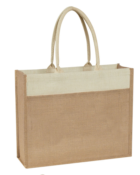 Natural Handmade Pure Jute Handbag With White and Beige (Set of 2)