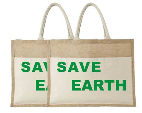 Natural Jute Cloth Handbag With Save Earth (Set of 2)