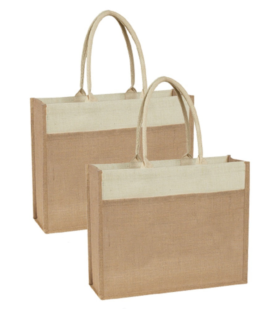 Natural Handmade Pure Jute Handbag With White and Beige (Set of 2)