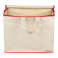 Handmakers Canvas Zip Storage Bags – Set of 2 | Multipurpose Cotton Organizer for Clothes, Grocery & Vegetable Shopping (Red Border)
