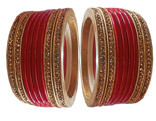 Handmakers ! Traditional Lac Bangles in Maroon with Golden color set of(8+8)
