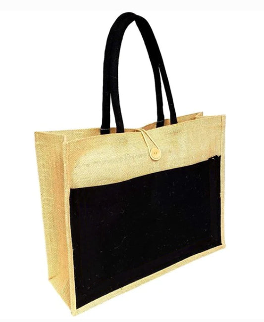 Handmakers Natural Jute Bag with black for Corporate Gifts, Return gift,