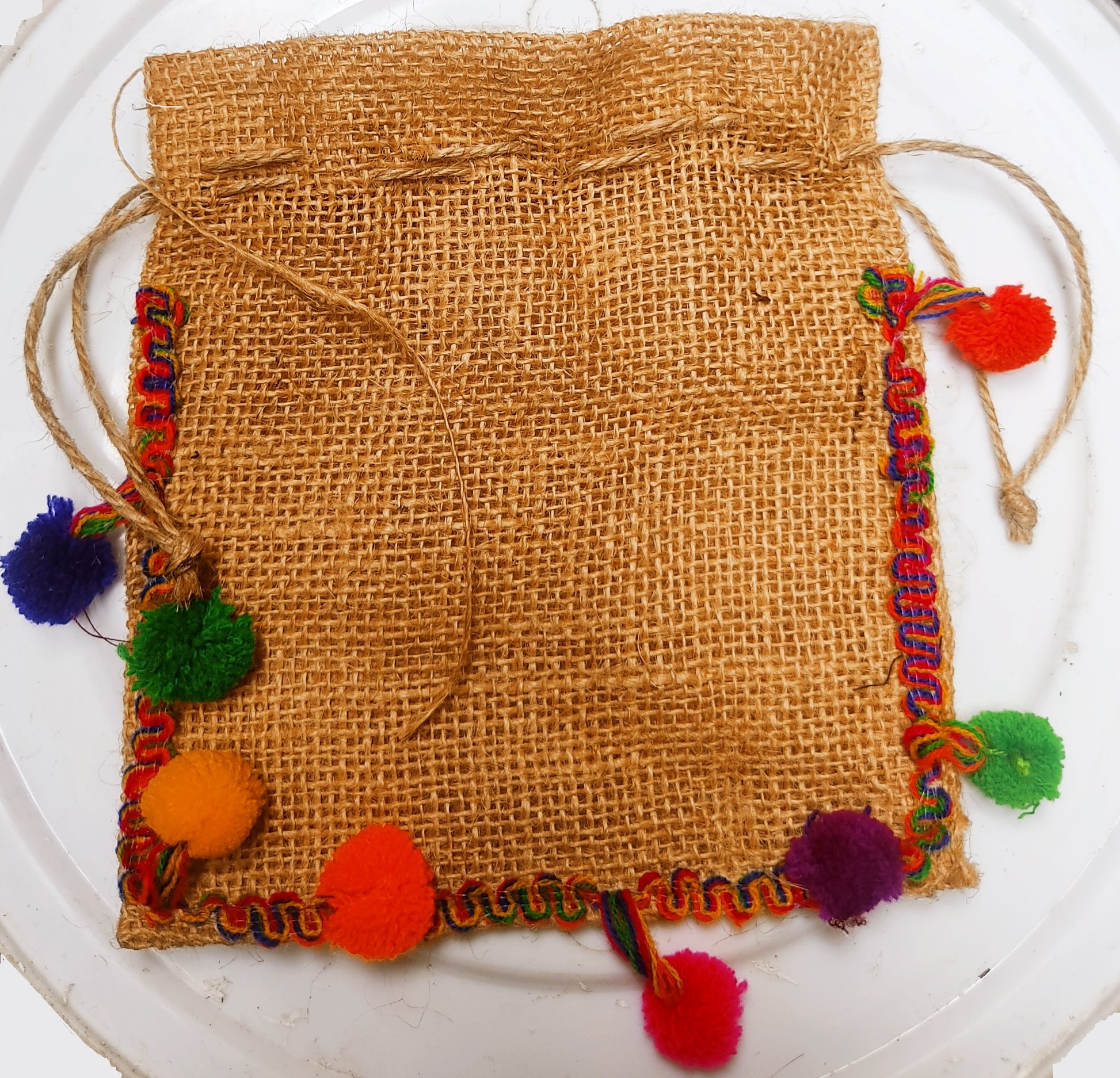 multicolor jute drawstring pouch