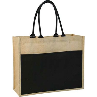 Natural Handmade Pure Jute Handbag With Black Color (Set of 2)