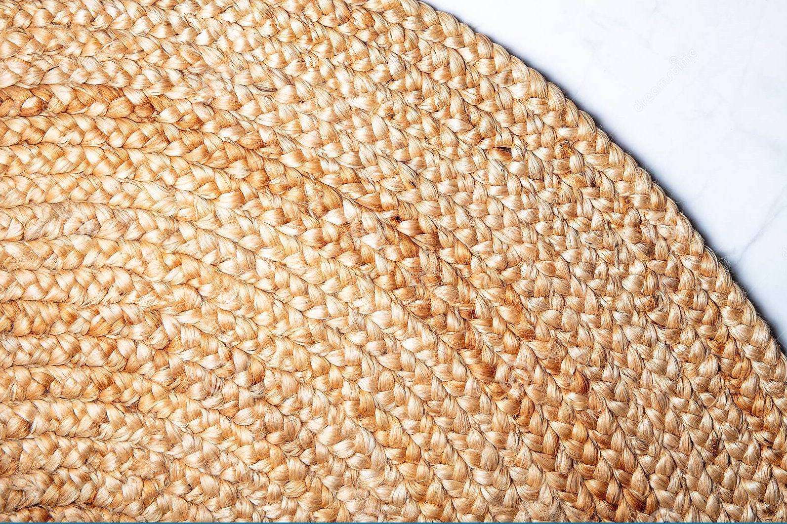 Close-up view of a handwoven jute rug