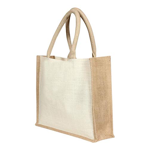 Natural Handmade White and Beige Jute Bag ( 12X16Inch) Set of 2